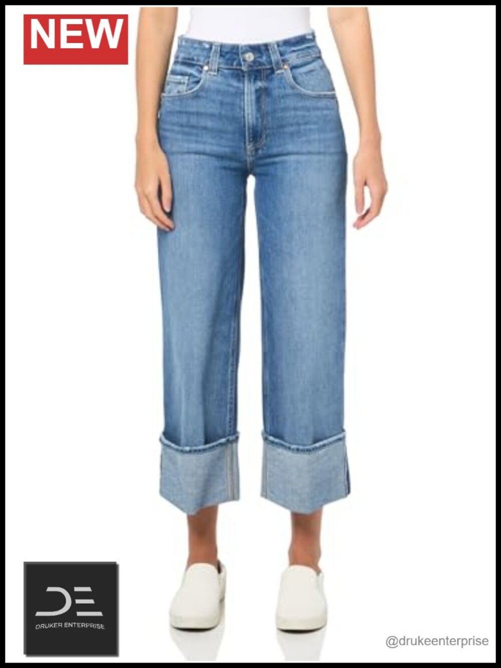 High Rise Wide Leg Ankle Jeans, Cotton Blend, Regular Fit, Zip Fly, Petite